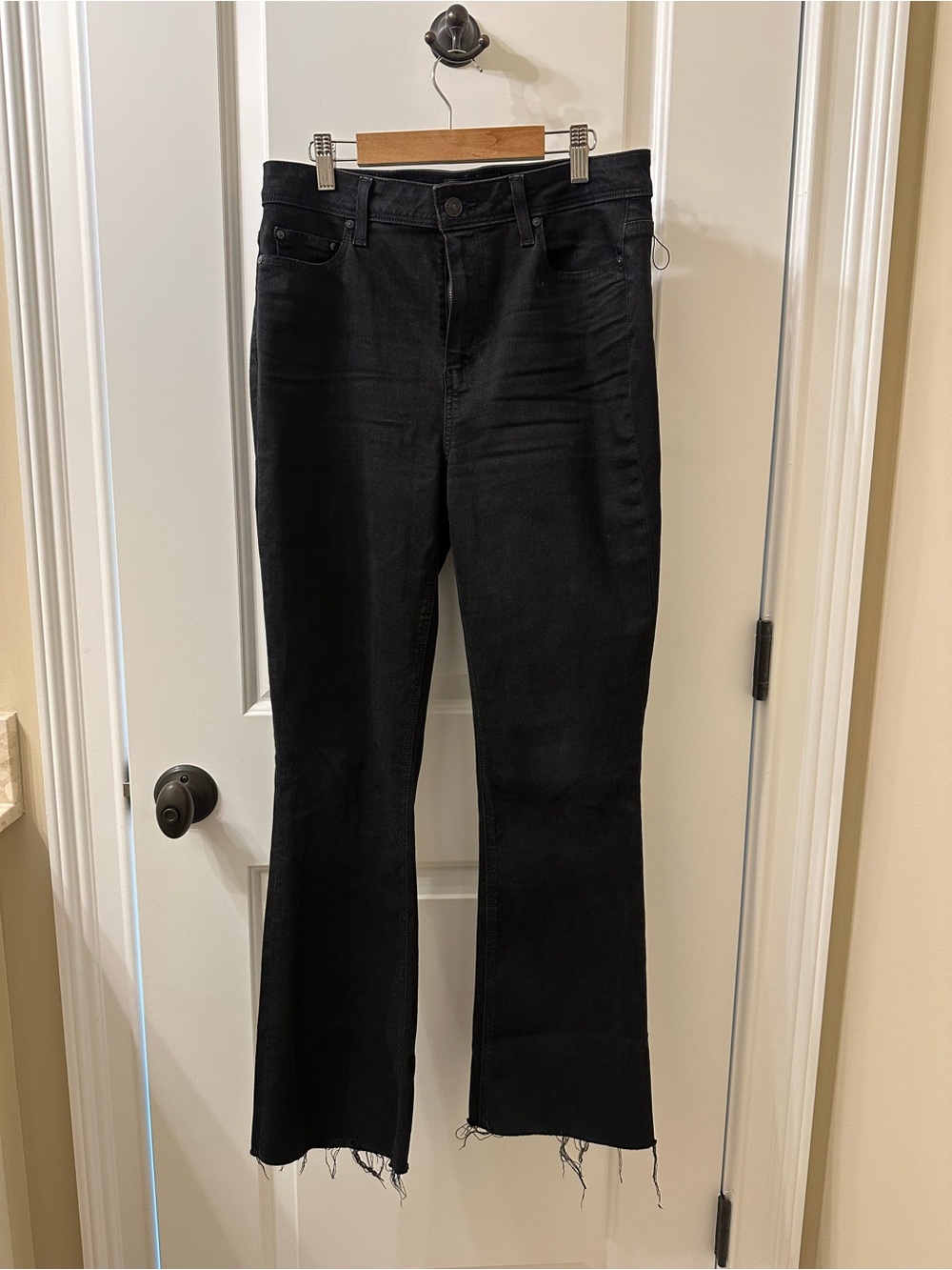 PAIGE Black High-Rise Wide-Leg Jeans with Raw Hem